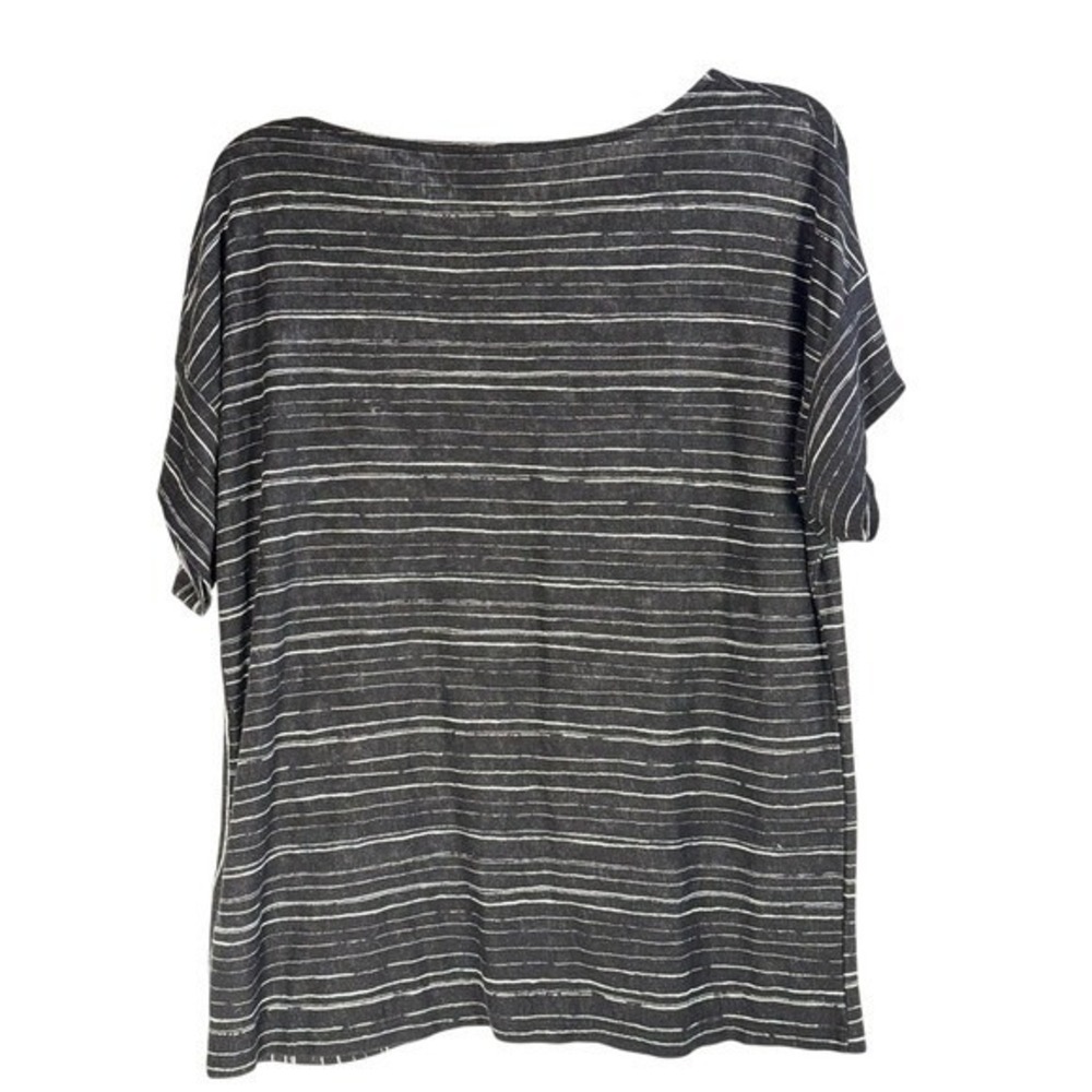 Chicos Size 3 Tunic Top Black White Stripe Asymmetrical Pattern - Picture 3 of 5